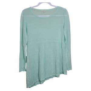 EILEEN FISHER Sheer Linen Blend Sea Foam Blue Asymmetrical Long Sleeve Top XS